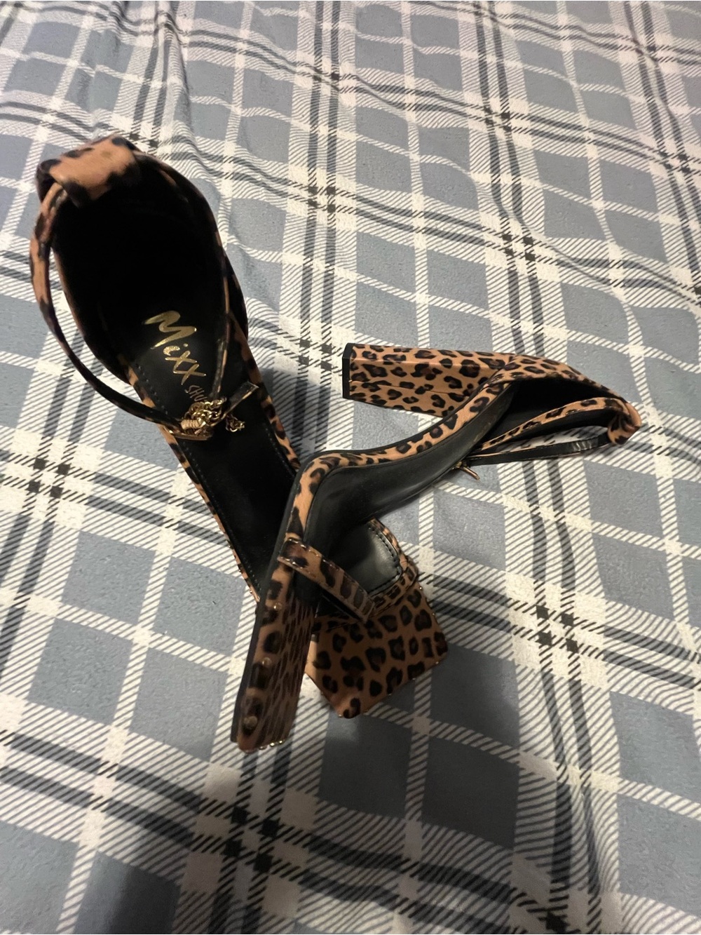Mixx Shuz Leopard Print Block Heel Sandals - Tan & Black